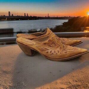 ✅Armando Tanzini Pointy Toe Mule Women's sz 36 Tooled Leather Slip On Shoes